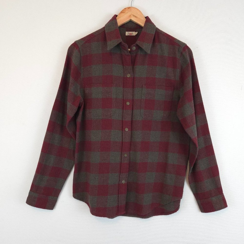 Faherty Women's Maroon Check Cotton Flannel Button Up Shirt